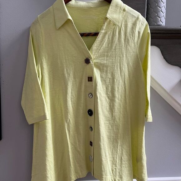 Soft Surroundings Danielle Button Top Tunic sz M Chartreuse - Picture 1 of 8